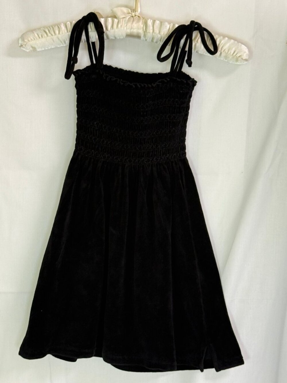Juicy Couture Girl's Smocked Body Velour Tie Straps Dress - Black - Size 6*